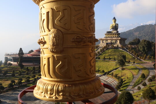 The famous Tibetan prayer wheel known as khor at the Buddha park in Ravangla, Sikkim 