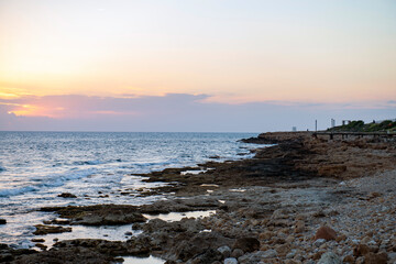 Obraz premium Winter sunset in Cyprus on the coast of Paphos 