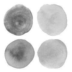 Collection of light grey watercolor stains isolated on white background. Abstract watercolor stains, ink, black