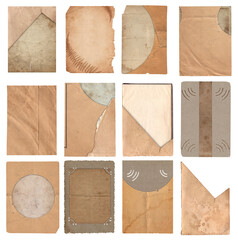 Bunch of Old vintage rough texture retro paper with stains and scratches background
