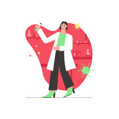 Coronavirus infection disease modern flat concept. Woman doctor makes laboratory test to determine or research virus. Science and medicine. Vector illustration with people scene for web banner design