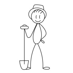 figure of a man with a shovel sketch, isolated, vector