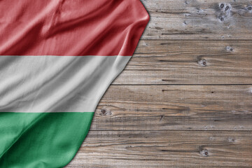 Wooden pattern old nature table board with Hungary flag - 482816854