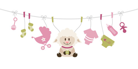 Schaf & Baby Icons M&auml;dchen H&auml;ngend Rosa Olivgr&uuml;n