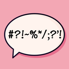 A square poster with a comic book-style conversational block with punctuation marks denoting indignation or swearing in the cartoon trend style of the 70s. Vector illustration