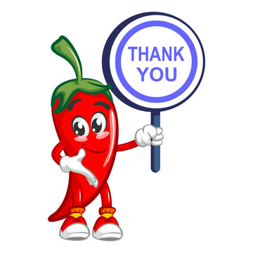 vector mascot character illustration of cute chili showing a sign saying thank you