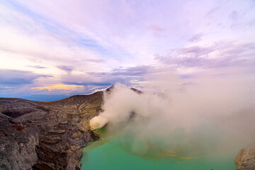 Sunrise on Kawah Ijen crater, Indonesia