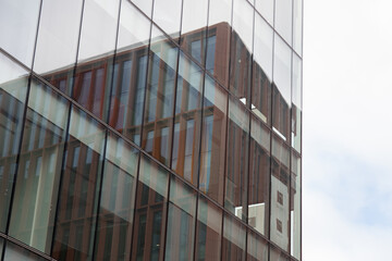 Reflections in an office building in Manchester, England