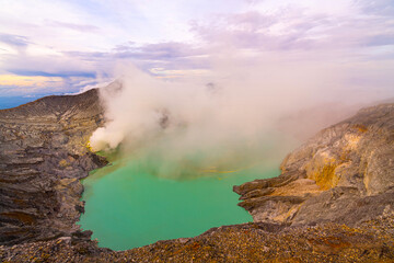 Sunrise on Kawah Ijen crater, Indonesia