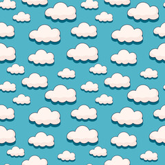 Fototapeta premium Seamless pattern with cartoon clouds and their shadow in the style of comics of the 70s