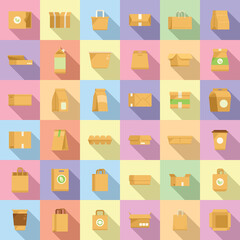 Eco packaging icons set flat vector. Eco waster