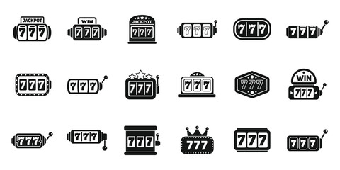 Lucky 7 icons set simple vector. Casino slot - obrazy, fototapety, plakaty