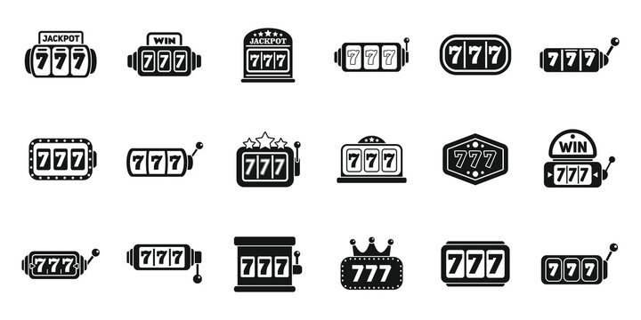 Lucky 7 icons set simple vector. Casino slot