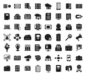 Customer database icons set simple vector. Company advertising