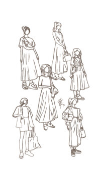 sketch of style fashiobable korean style for a girl