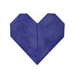 Blue origami heart. Luxury paper with floral pattern. 