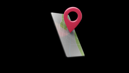 Locator mark of map on mobile isolated on black background