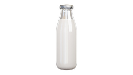 Filled unopened milk bottle isolated on white background