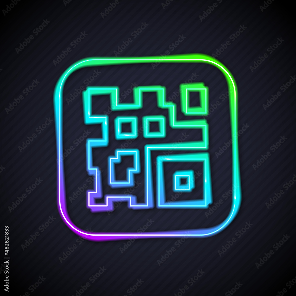 Aufkleber glowing neon line qr code sample for smartphone scanning icon isolated on black background. vector