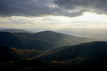 Beautiful sunset in autumn at Chekhov Peak