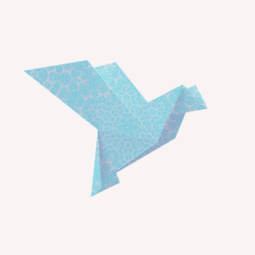 Blue dove flying. Origami art.
