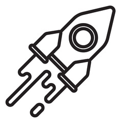 Rocket icon. Moving spacecraft in black line style