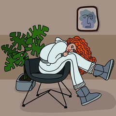 Abstract picture with girl in chair can be used as background,
textile or decor idea, etc.