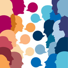 People profile heads in dialogue.  Vector background.