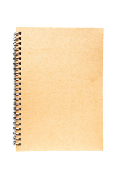 A brown cardboard coloured notebook isolated on white background. 