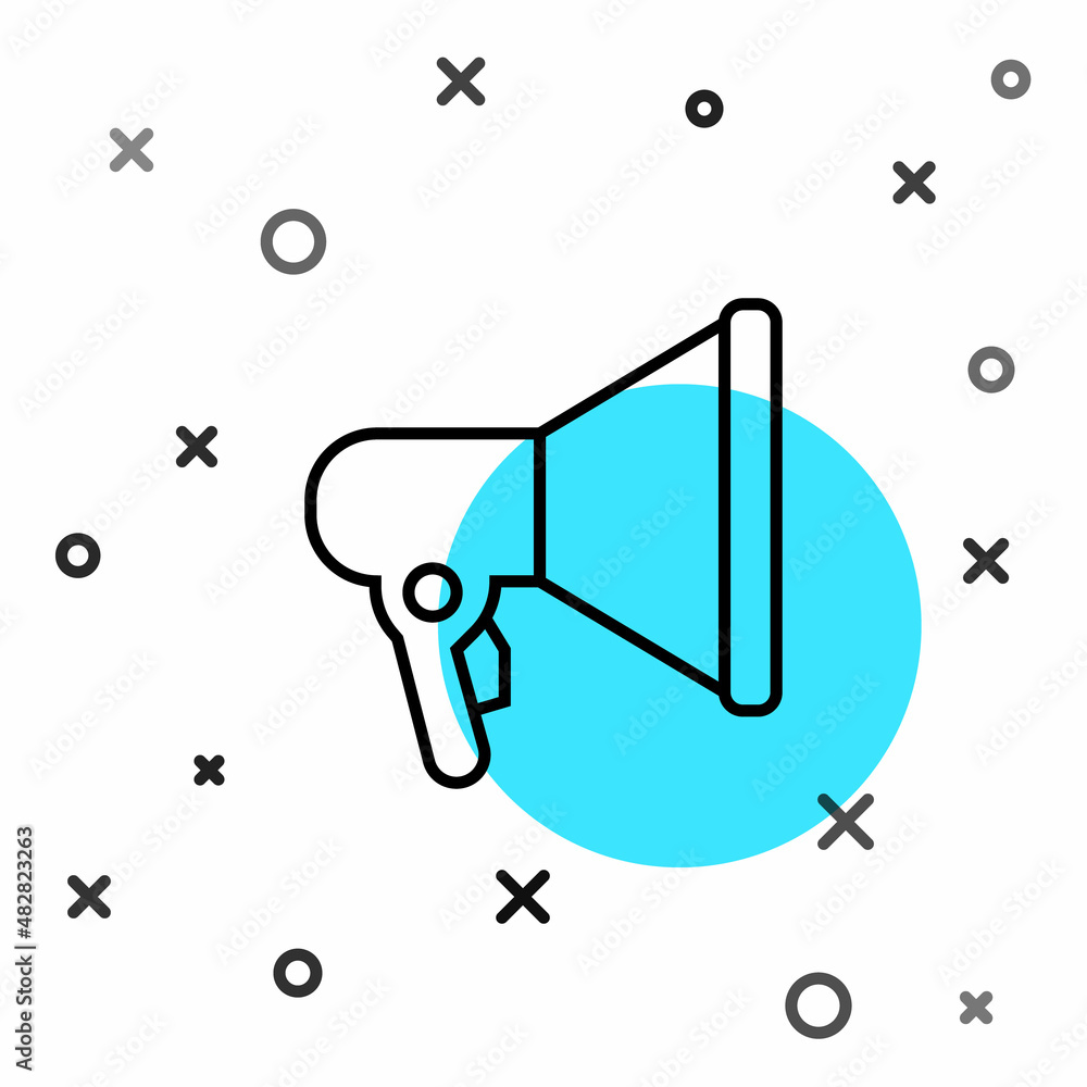 Aufkleber black line megaphone icon isolated on white background. speaker sign. random dynamic shapes. vector
