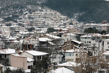Fototapeta na wymiar Old City of Mentese Mugla, Turkey With Snow