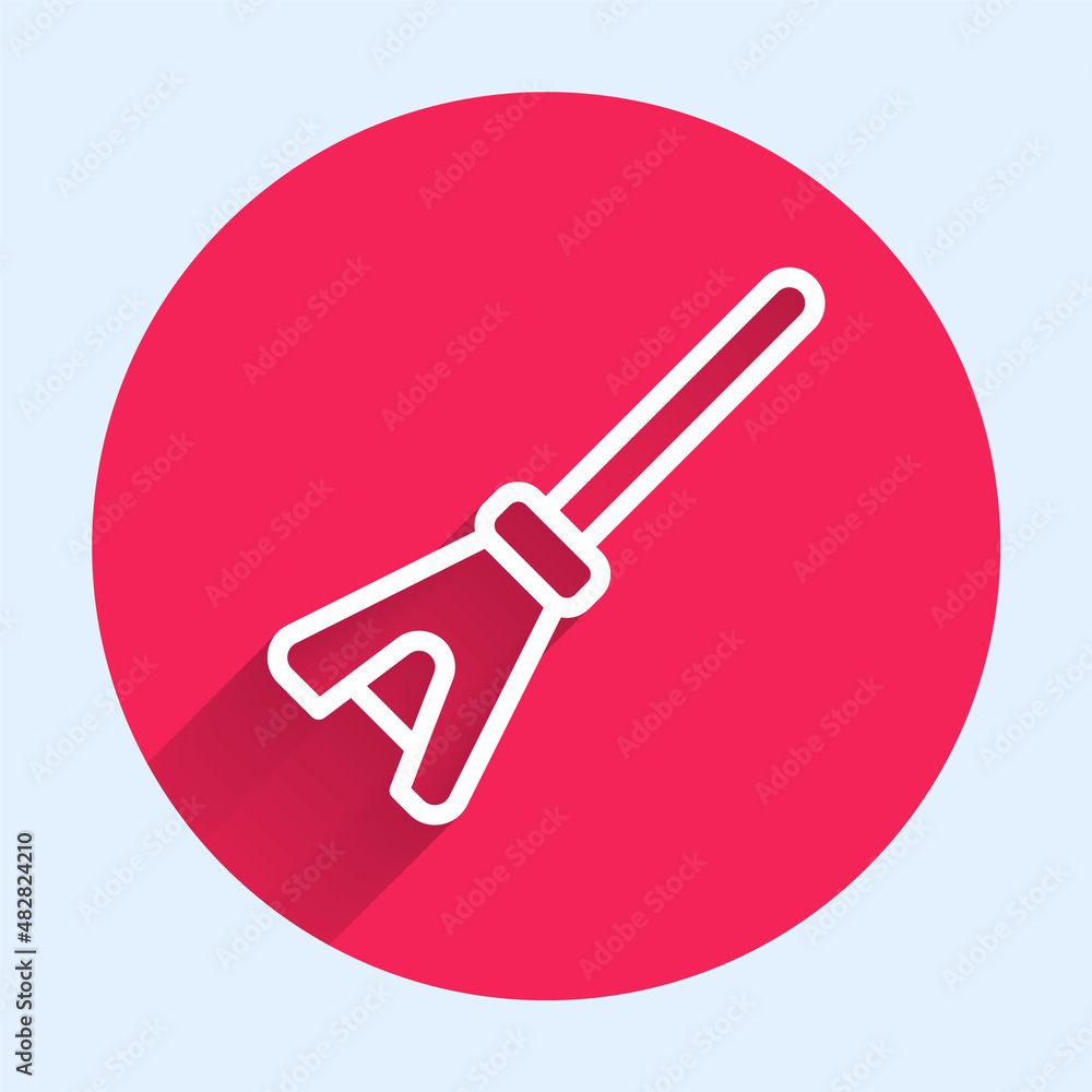 Poster white line mop icon isolated with long shadow. cleaning service concept. red circle button. vector