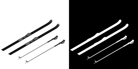 3D rendering illustration of nordic skis with poles