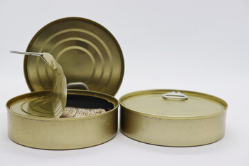 Metal canned cans of sprats