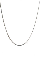 Elegant silver snake chain necklace on white background-  womens jewelry. Beautiful valentine's...