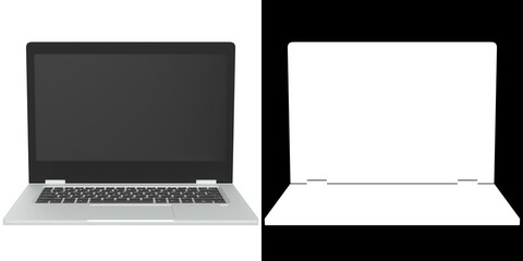 3D rendering illustration of a notebook laptop computer