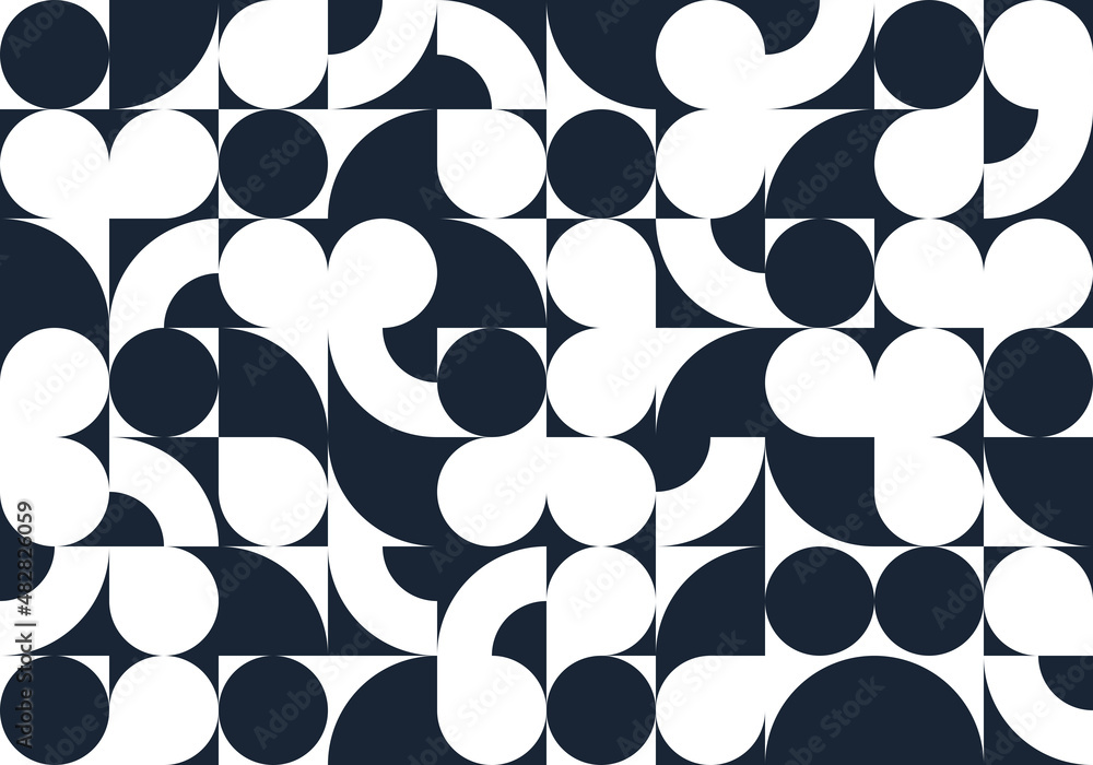 Poster abstract vector geometric seamless pattern, black and white simple geometric elements repeat tiles, 