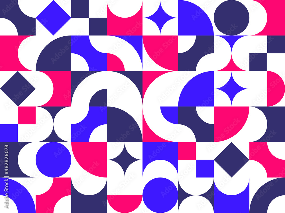 Poster abstract vector geometric seamless pattern, color simple geometric elements repeat tiles, wallpaper 