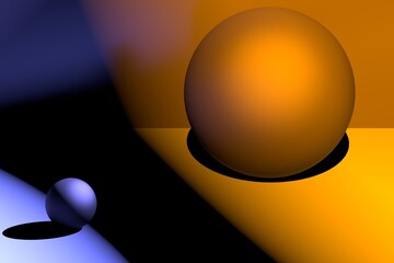 Balls minimalism. Orange purple design abstract. Sphere minimalism minimal abstract. 3D illustration.