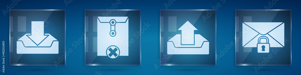 Poster set download inbox, delete envelope, upload inbox and mail message lock password. square glass panel