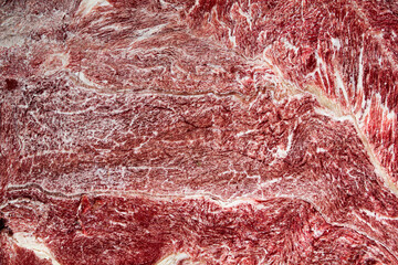 a piece of raw beef meat, close up