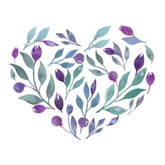 watercolor heart floral ornament lilac