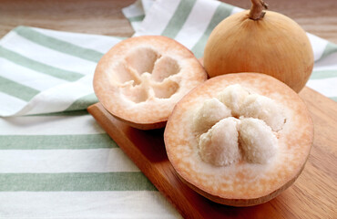 Closeup of Delectable Sweet and Tart Fresh Ripe Cotton Fruits, Santol or Wild Mangosteen