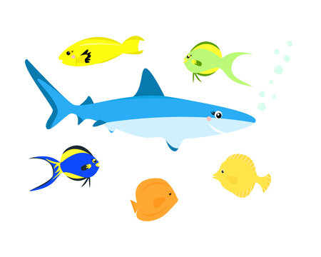 cartoon fish set. Vector illustration in a flat style on a white background