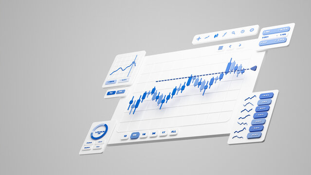 Financial business investment stock market forex crypto currency Trading candlestick data profits analysis chart graph interface display technology, stock chart concept, 3d rendering.