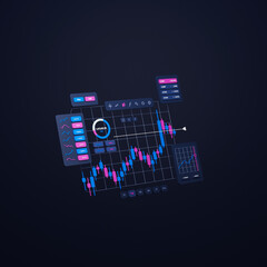 Financial business investment stock market forex crypto currency Trading candlestick data profits analysis chart graph interface display technology, stock chart concept, 3d rendering.