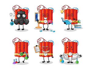dynamite scientist group character. cartoon mascot vector