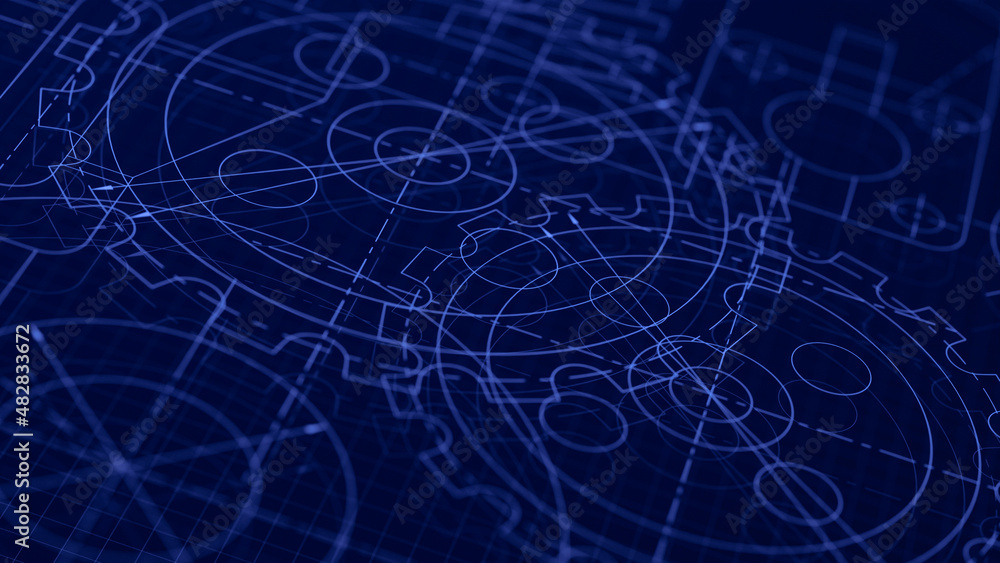 Poster Blueprints engineer technician design drawing mechanical gear engineering Engine factory Industry Industrial technology project abstract presentation cover banner background. 3d rendering.