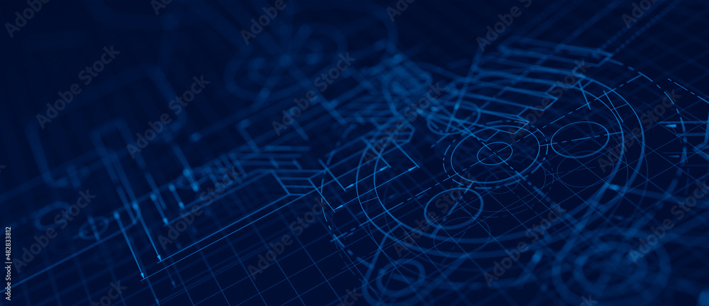 Poster Blueprints engineer technician design drawing mechanical gear engineering Engine factory Industry Industrial technology project abstract presentation cover banner background. 3d rendering.