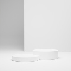 white cylinder display abstract minimal geometric podium product package mock up presentation show cosmetic stage pedestal platform studio background. 3d rendering.